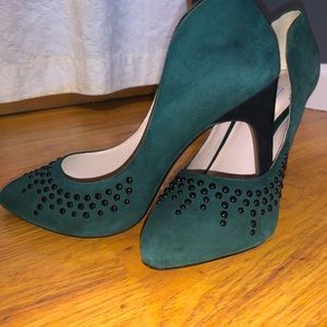 Clarks brand new heels in dark green suede, 9.5 M